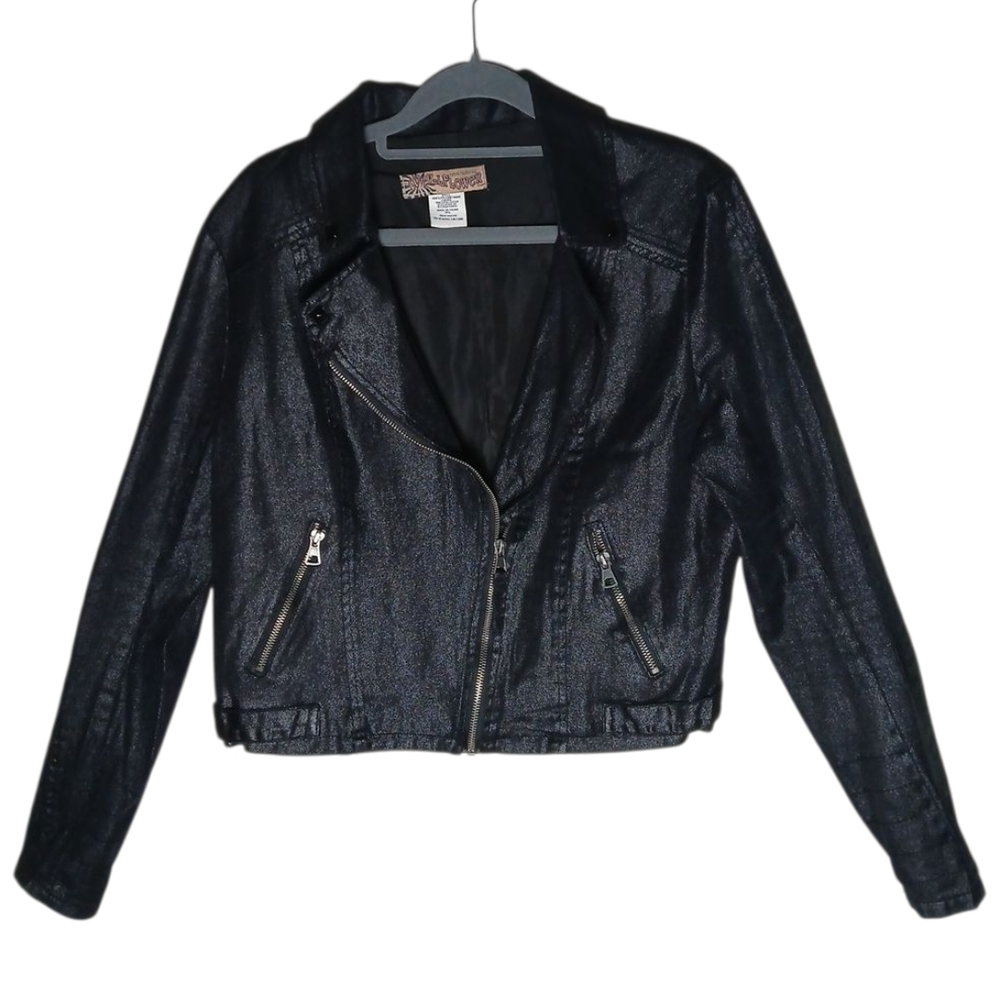 Wallflower Black Denim Jacket‎ with Zip Details Sz XL